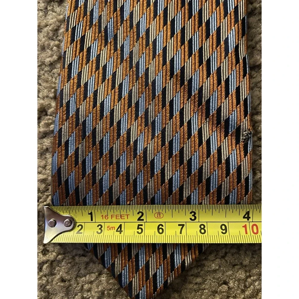 Montebello Neckwear Tie Orange Blue Geometric Pattern Italy 100% Silk JBHS